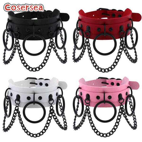 16 Colors PU Leather Collar Necklace Nightclubs Bars O-rings Black Chain Choker