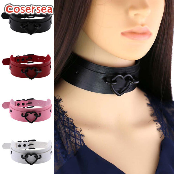 16 Colors PU Leather Collar Nightclub Sexy Black Heart Necklace Cosplay Choker