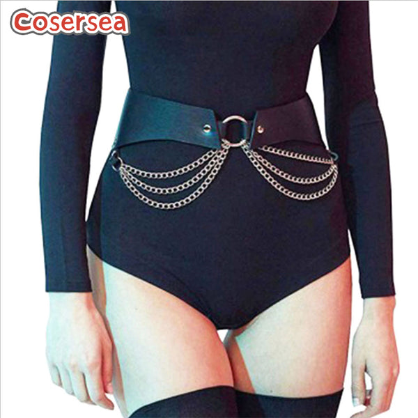 16 Colors PU Leather Rock Metal Chain O-ring Skirt Punk Style Decorative Belt