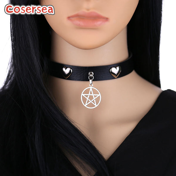 16 Colors PU Leather Heart Rivet Collar Collarbone Necklace Star Pendant Neck Strap Choker