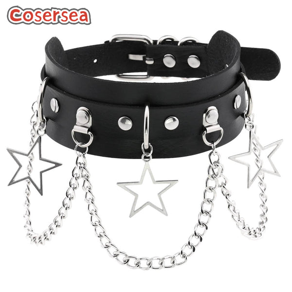 16 Colors PU Leather Punk Nightclub Pentagram Pendant Neck Chain Collar Choker