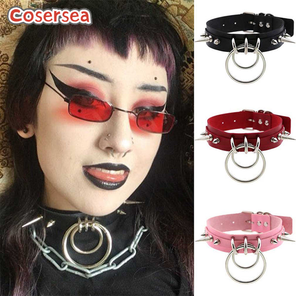 16 Colors PU Leather Rivets Neck Rings Double O-ring Collarbone Chains Choker