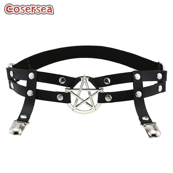 16 Colors Pentagonal PU Leather Handmade Rivet Leg Ring Double Row Elastic Garter Belt
