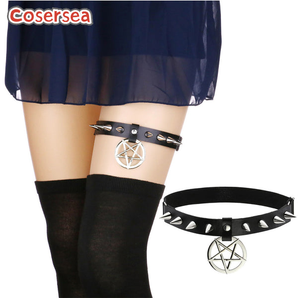 16 Colors Pentagram Rivet Pointed Nail PU Leather Thigh Star Pendant Elastic Garter Belt