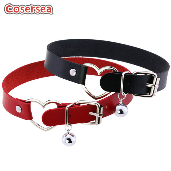 16 Colors Personalized Heart-shaped Collarbone Necklace Creative Bell Pendant PU Leather Choker