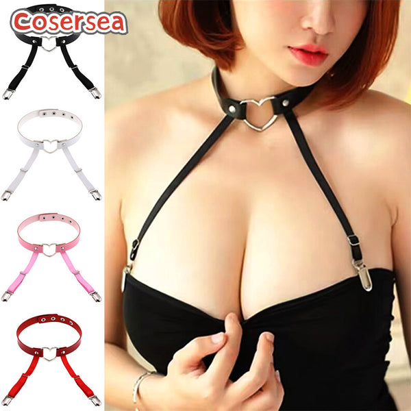4 Colors Personalized Hollowed Out Heart-shaped Necklace Sexy PU Leather Choker