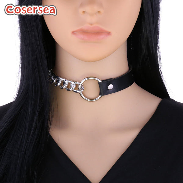 16 Colors Personalized PU Leather Circular Collar Necklace Punk Metal Splicing O-ring Neck Strap Collarbone Chain