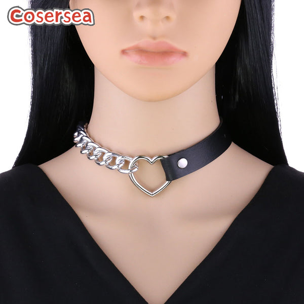 16 Colors Personalized PU Leather Collar Necklace Punk Metal Splicing Heart-shaped Neck Strap