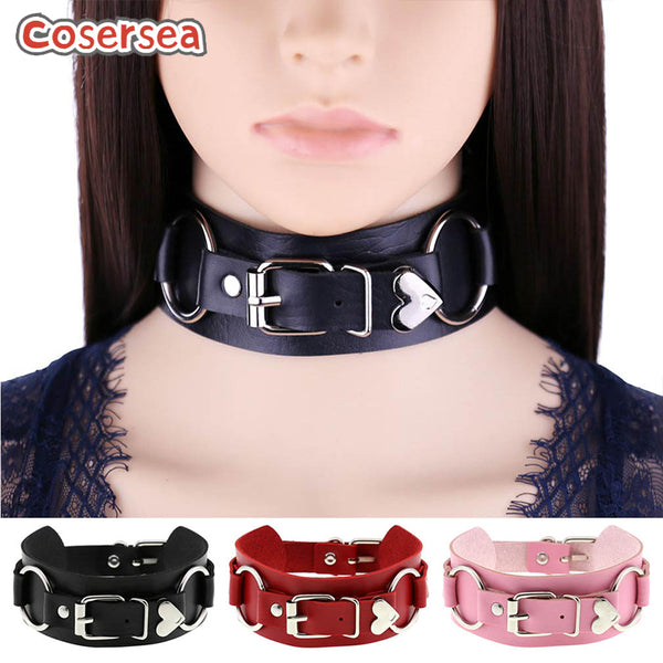 16 Colors Punk Double-layer PU Leather Heart Necklace Personalized Collarbone Choker