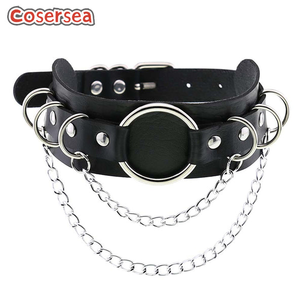 16 Colors Punk Double-layer PU Leather O-ring Necklace Collarbone Chain