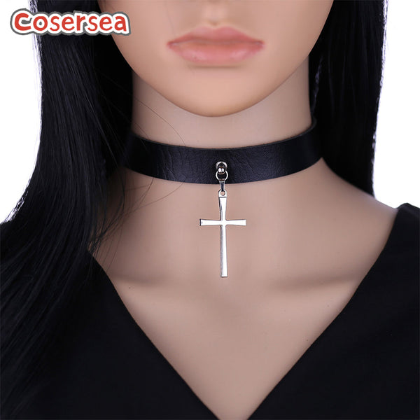 16 Colors Punk Exquisite PU Leather Collar Collarbone Chain Retro Cross Pendant Necklace Choker
