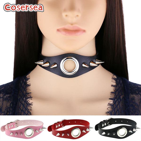 16 Colors Punk Gothic PU Leather Rivet Pointed Nail Collar Necklace Metal Ring Choker