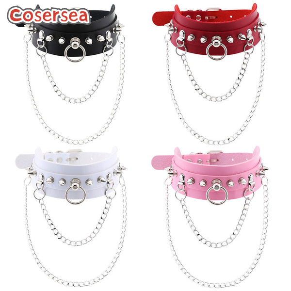 16 Colors Punk Gothic Rock Rivet Point Nail Circular Metal Chain Collar Necklace
