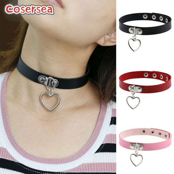 16 Colors Punk Gothic Style Harajuku PU Leather Heart Pendant Collar Women's Neck Strap