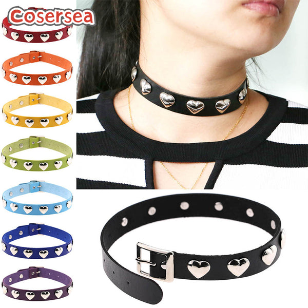 16 Colors Punk Gothic Style Heart-shaped Rivet Buckle Necklace Collar Cosplay Choker