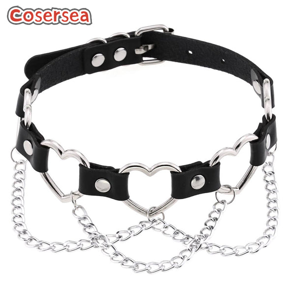 16 Colors Punk Heart Love Chain Clavicle Neck Chain Buckle PU Leather Collar Necklace Choker