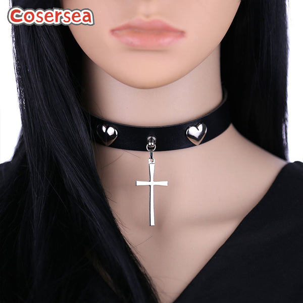 16 Colors Punk Heart Rivet Collar Collarbone Chain Cross Pendant Neck Strap Necklace