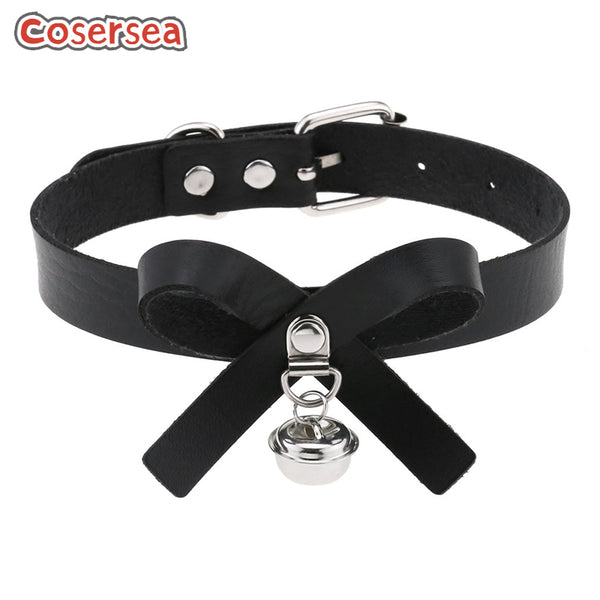 16 Colors Punk Japanese Harajuku Bow Neck Chain Bell Pendant Necklace PU Leather Collar Choker