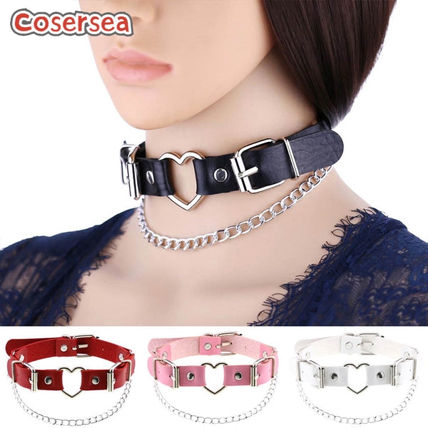 16 Colors Punk PU Leather Heart-shaped Necklace Personality Collarbone Collar Chain
