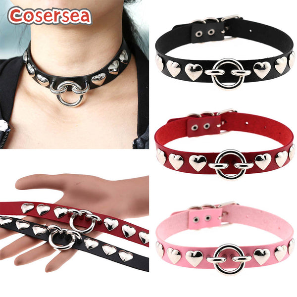 16 Colors Punk Personality Cool Rivet Heart Nail Neck Ring Circle Cosplay Choker