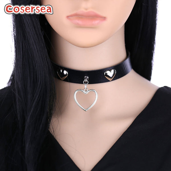 16 Colors Punk Rivet Collar Collarbone Necklace Heart Pendant Neckband PU Leather Choker