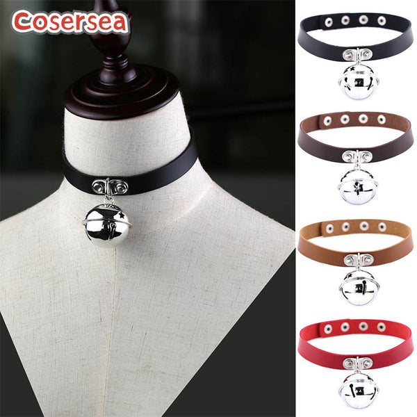 16 Colors Punk Rock PU Leather Bell Pendant Collar Necklace Cosplay Choker