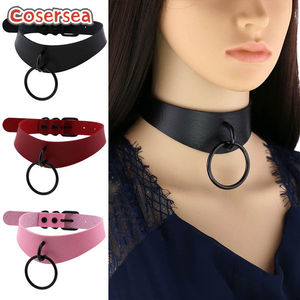 16 Colors Punk Style Circular Ring PU Leather Collar Necklace Nightclub O-shaped Choker