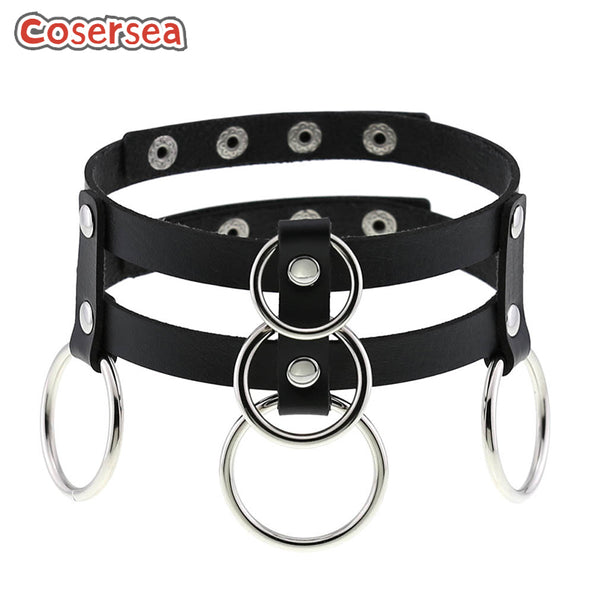 16 Colors Punk Style PU Leather Double Row Circle Snap Ring Collarbone Necklace