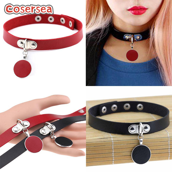 16 Colors Wholesale Japanese Rock Harajuku Punk Gothic Round Pendant Necklace PU Leather Neck Chain