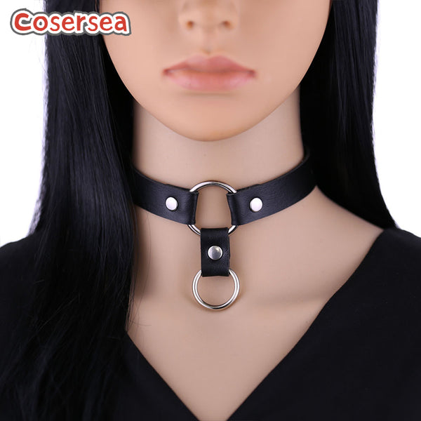 16 Colors New Personalized PU Leather Double Ring Collar Necklace Punk Round Neck Strap