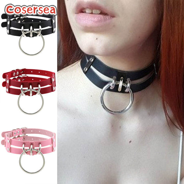 17 Colors O-shaped Round Collar Necklace Punk Gothic Two Line Clavicle Chain