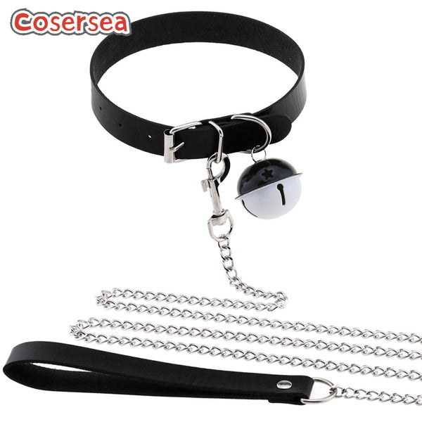 8 Colors Punk Harajuku PU Leather Drawstring Collar Colorful Two-color Bell Pendant Choker