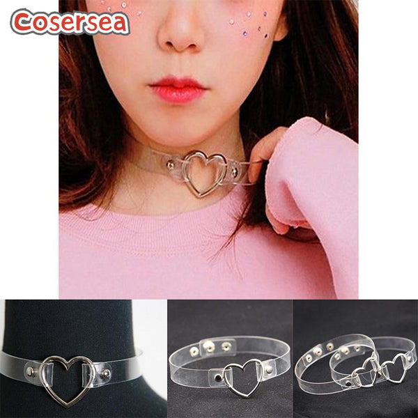 2 Styles Japanese New Harajuku Love Transparent Punk Heart Shaped Collar Women's Neck Choker