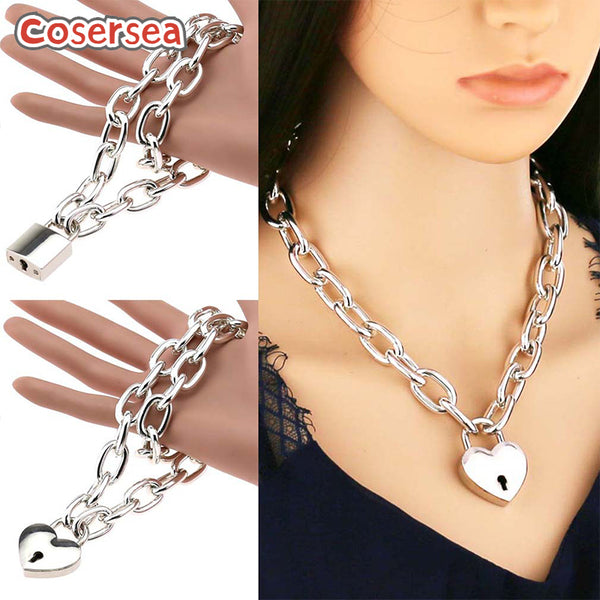 2 Styles Thick Chain Necklace Ins Cool Wind Internet Celebrity Explosive Heart Lock Pendant Choker
