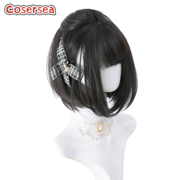 30cm Fashion Short Straight Black Bobo Lolita Wigs