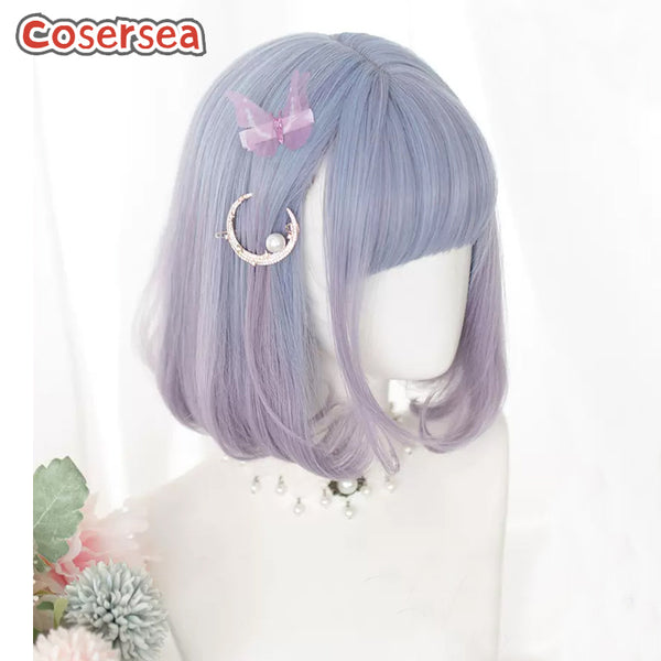 30cm Short Loose Wavy Blue Mixed Purple Ponytail Lolita Wigs