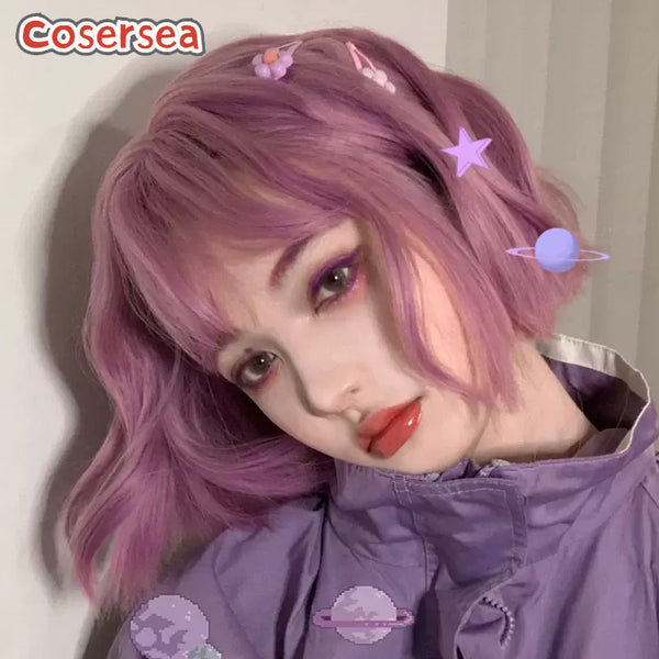 30cm Short Loose Wavy Pink Purple Bobo Lolita Wigs