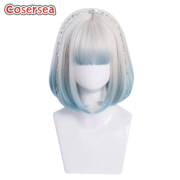 30cm Short Straight Light Gray Gradient Blue Bobo Lolita Wigs