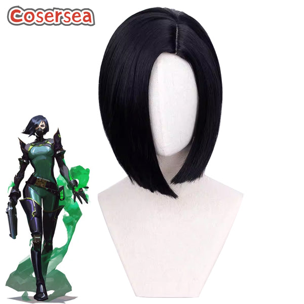 Game Valorant Viper 35cm Black Cosplay Wigs