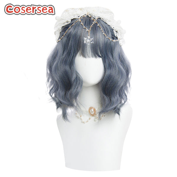 32cm Fashion Short Loose Wavy Mixed Blue Lolita Wigs