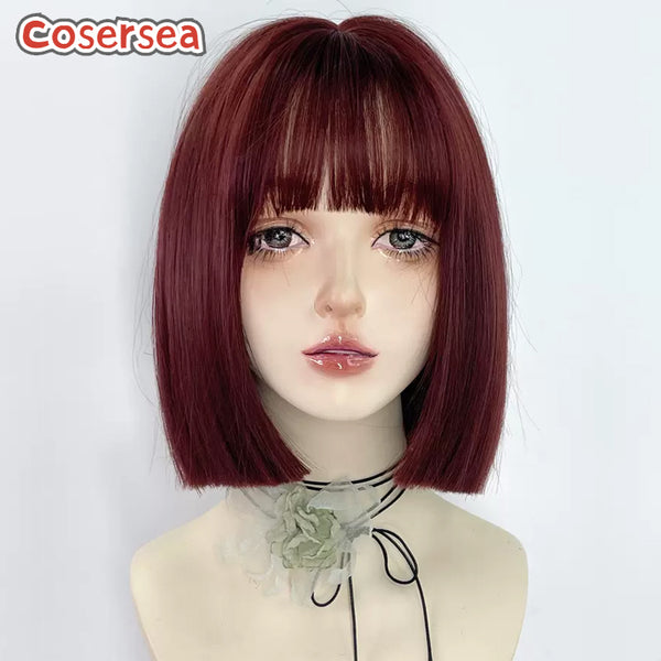 35cm Fashion Medium Long Straight Wine Red Lolita Wigs