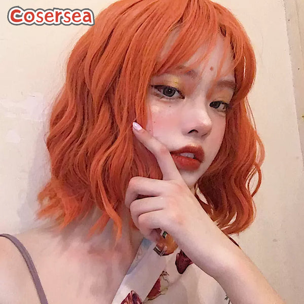 35cm Fashion Short Loose Wavy Orange Lolita Wigs