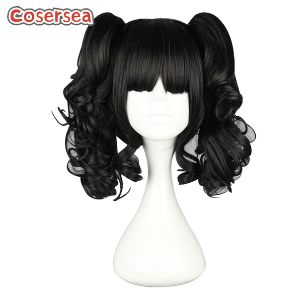 35cm Wavy Black Ponytail Wigs Fashion Anime Trendy Synthetic Hair