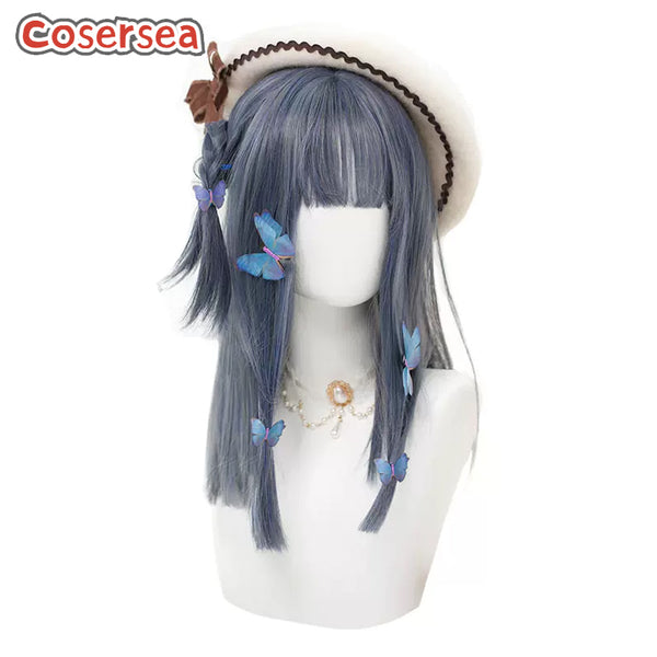 38cm Medium Long Straight Mixed Blue Lolita Wigs