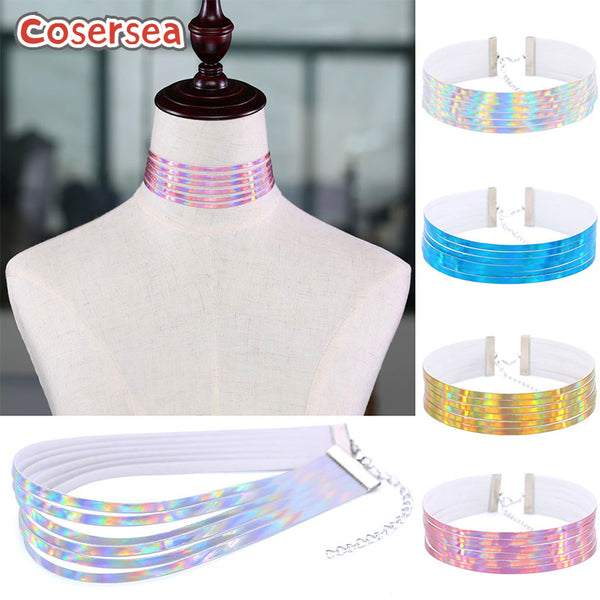 4 Colors 6 Layer Laser Leather Luminous Collar Necklace Neck Chain Choker