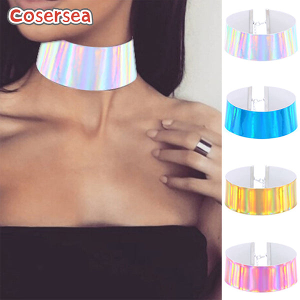 4 Colors Collar Nightclub Wide Edition Laser Luminous Necklace Neck Strap Choker Clavicle Chain