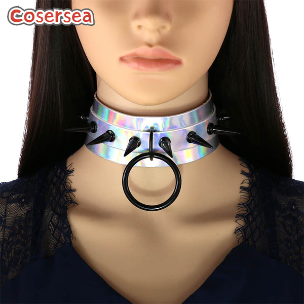 4 Colors Gothic Style Rivet Pointed Nail Laser Leather Collar Wild Circle Luminous Necklace Choker