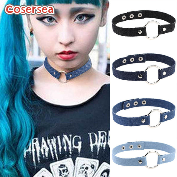 4 Colors Harajuku Punk Denim Necklace Ring Collar Collarbone Chain Nightclub Necklace Ceck Chain