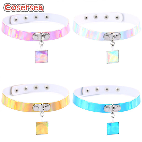 4 Colors Harajuku Style Geometric Pendant Necklace Choker Laser Leather Luminous Collar Chain