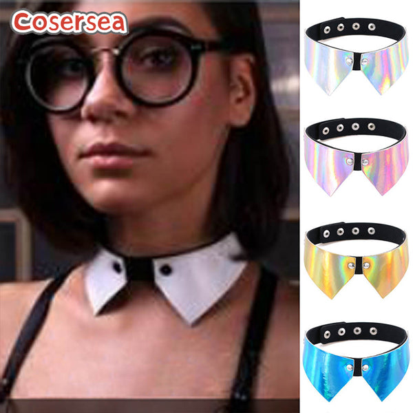 4 Colors Harajuku Tie Necklace Neck Strap Choker Colorful Glowing Laser Leather Collar Collarbone Chain